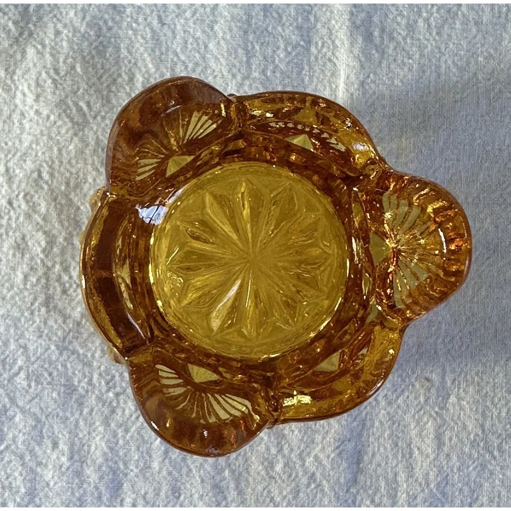 Fenton Amber Hobnail Creamer And Toothpick Holder Scalloped Edge VTG‎